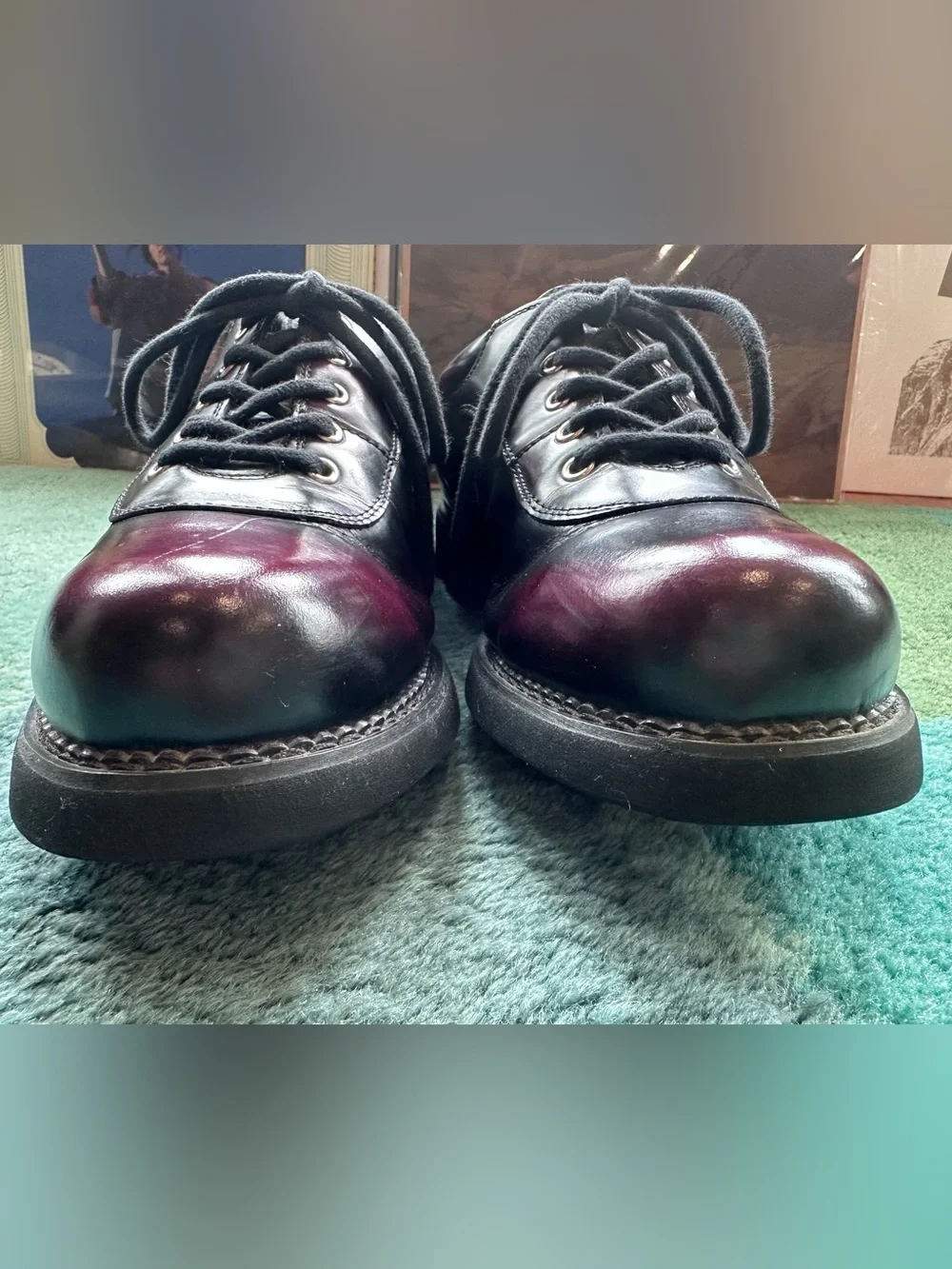 Fluevog VINTAGE EXCELLENT 7th Heaven burgundy rub-off lace-up shoe - men US 11.5